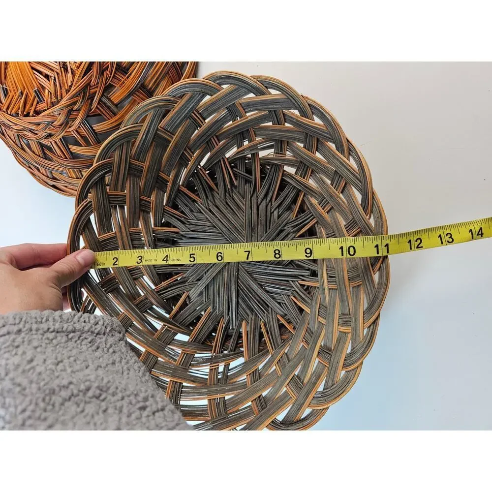 Lot of 2 vintage wicker baskets organization storage modern oval small / medium#